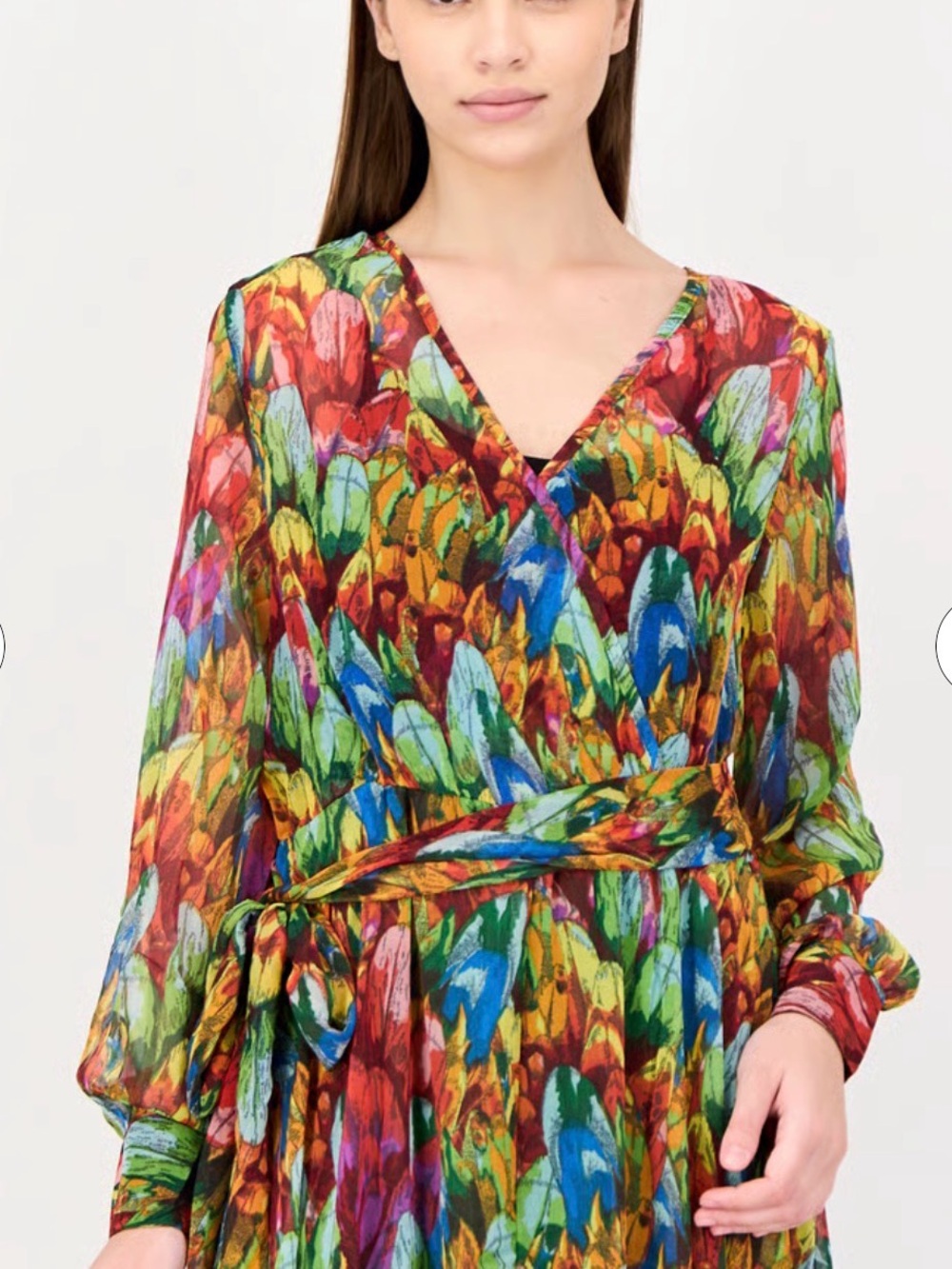 New Spy Zone Exchange Tropical Feather Long Sleeve Maxi Dress multicolor M Flowy